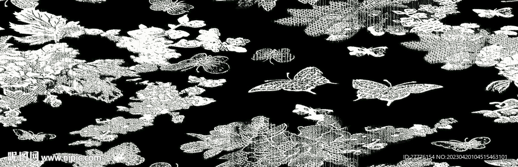 黑底抽象蝴蝶印花