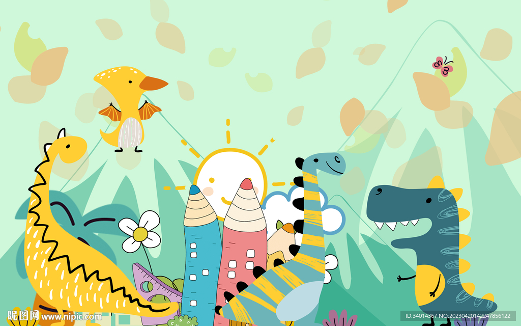 卡通恐龙矢量背景