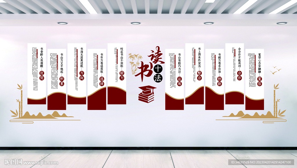 读书十法图书室文化墙图片