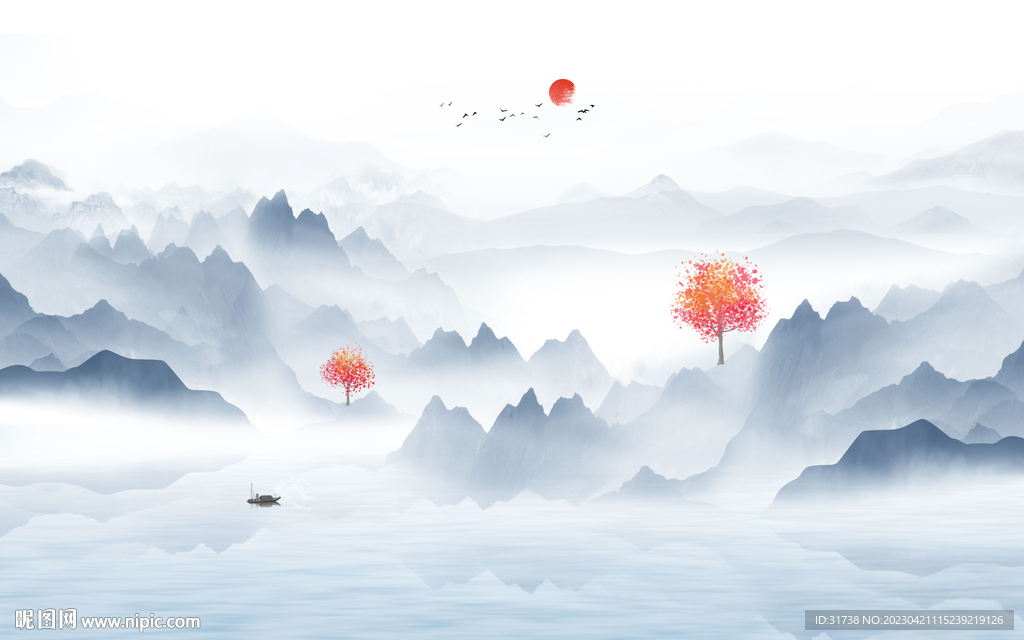 山水风景背景墙壁画