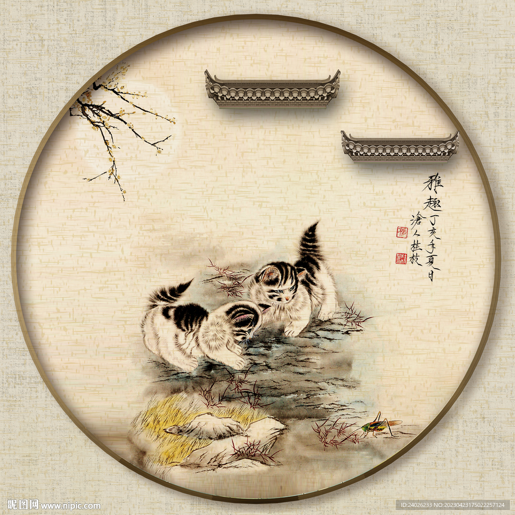 圆形中式花鸟画