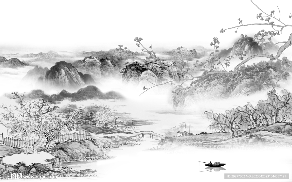 电视 高雅灰色山水 TIf分层