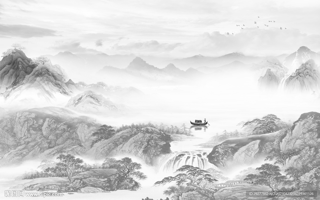 别墅 高雅灰色山水 TIf分层