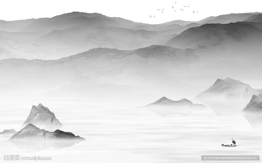 高清 高雅灰色山水 TIf分层