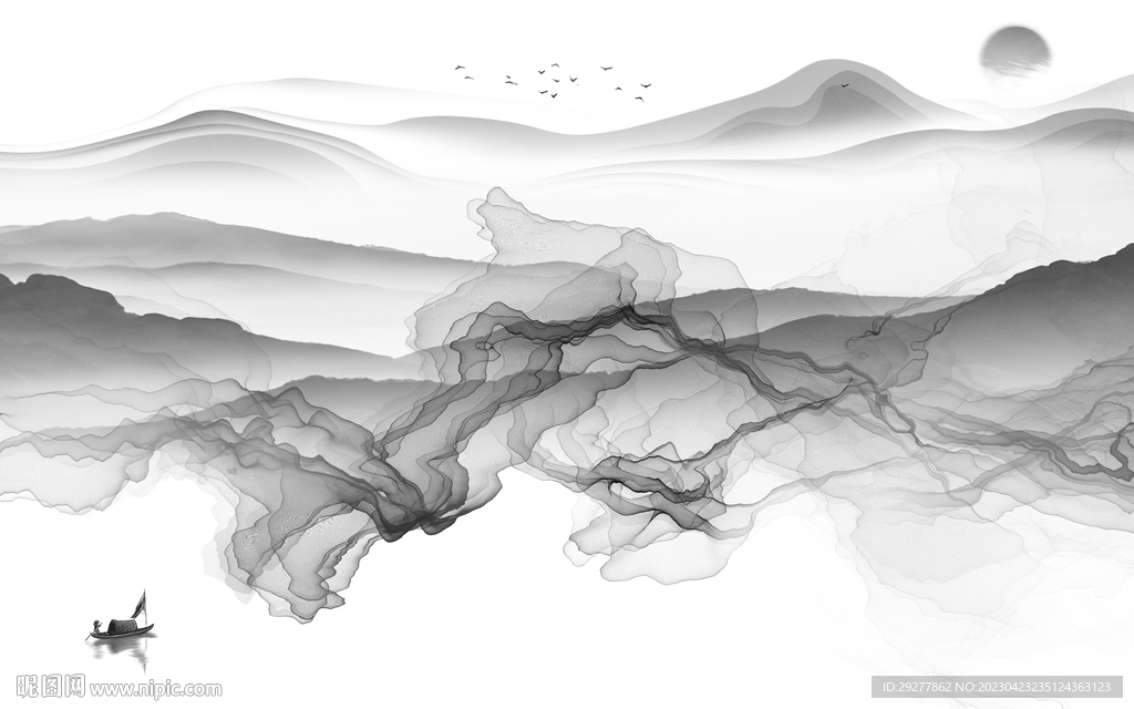 线条 高雅灰色山水 TIf分层