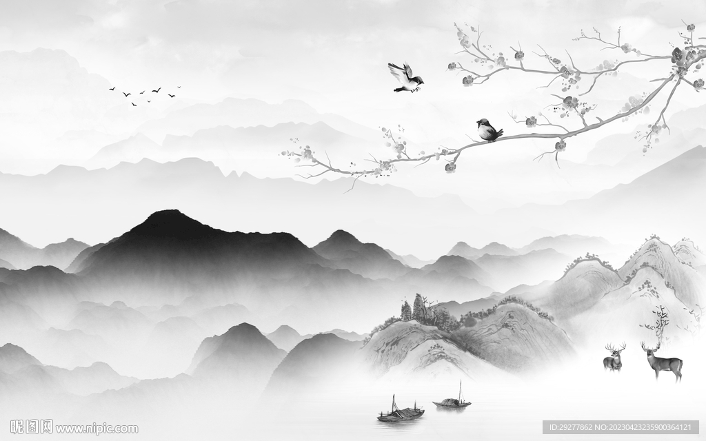 大气 高雅灰色山水 TIf分层