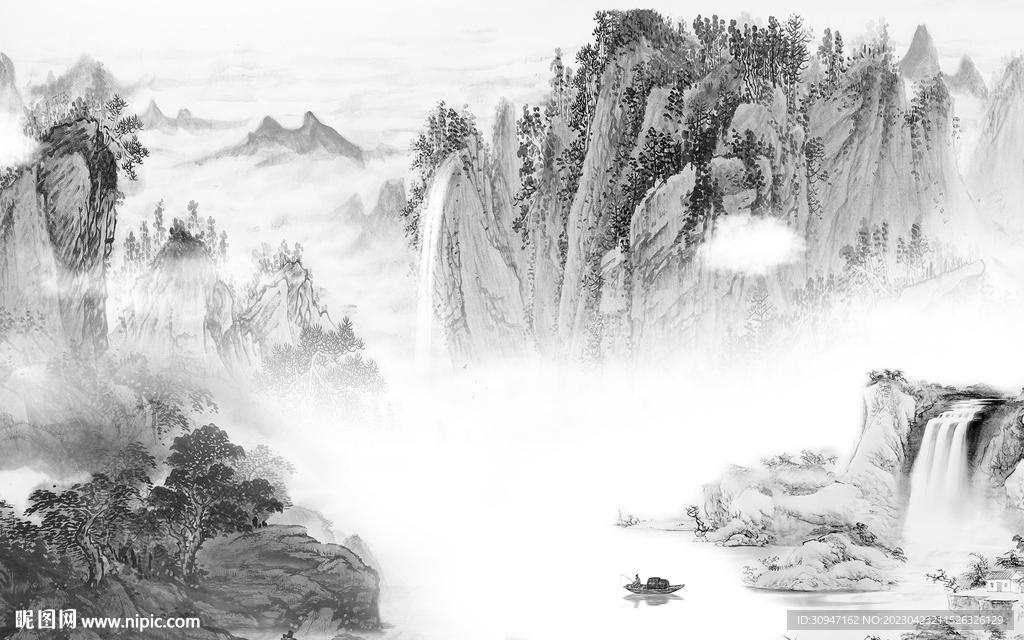 高端 高雅灰色山水 tif分层