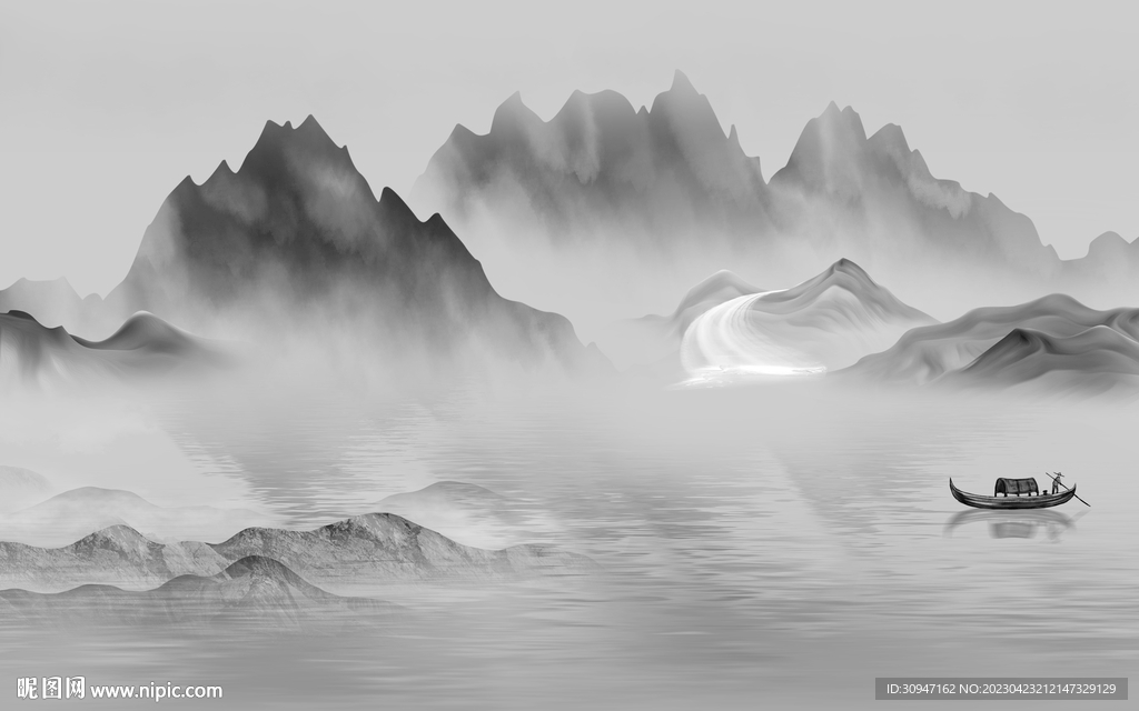 简约 高雅灰色山水 tif分层