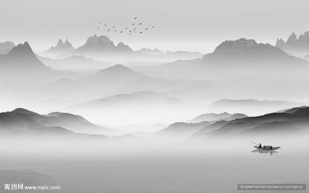 极简 高雅灰色山水 tif分层