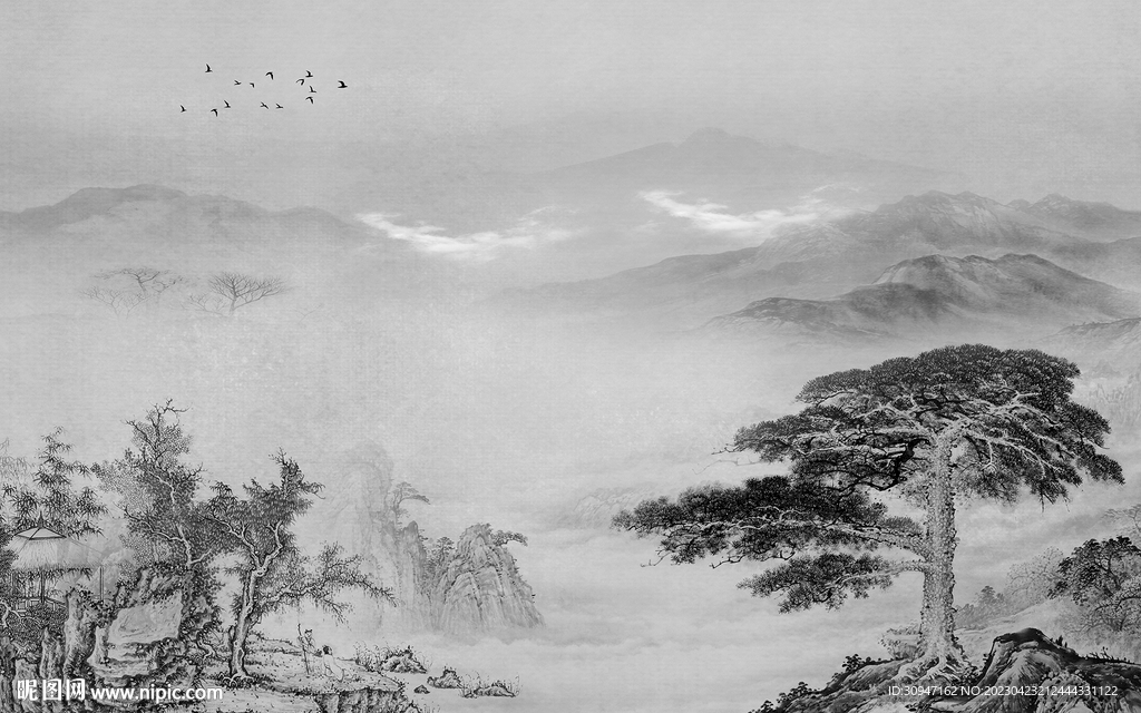 人气 高雅灰色山水 tif分层