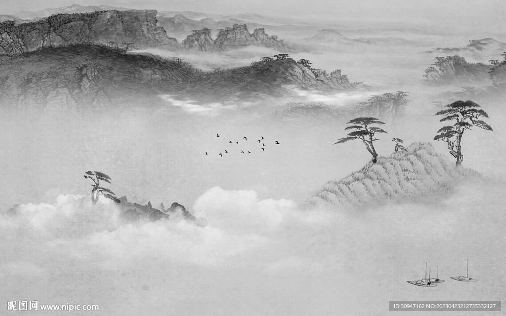 大气 高雅灰色山水 tif分层