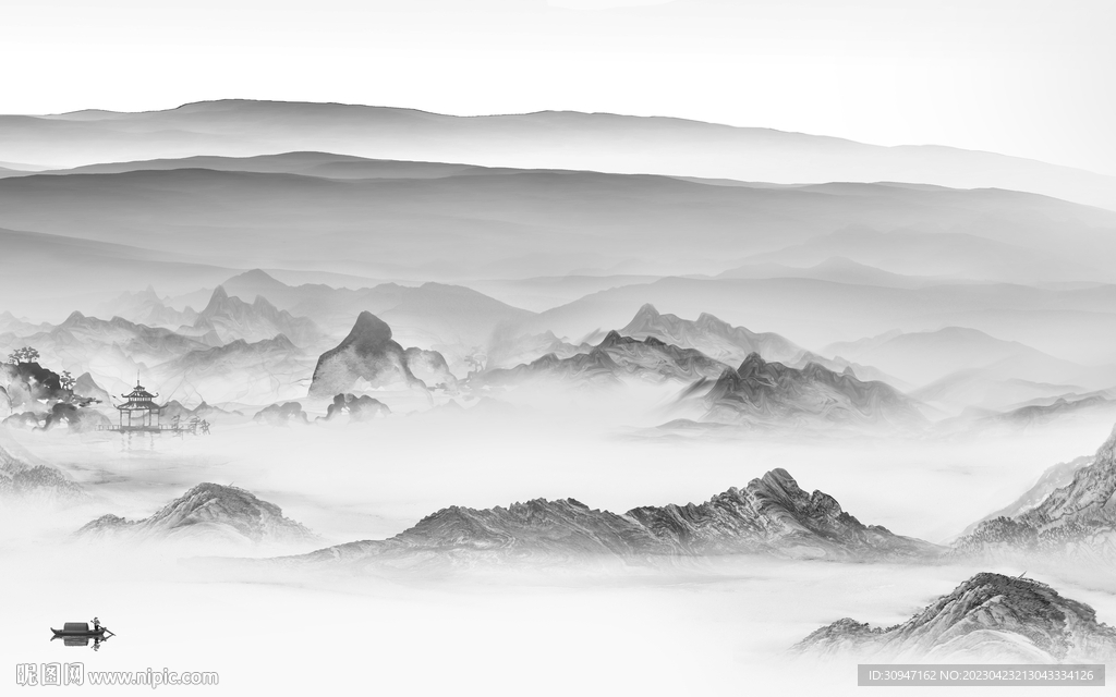 电视 意境灰色山水 Tif分层