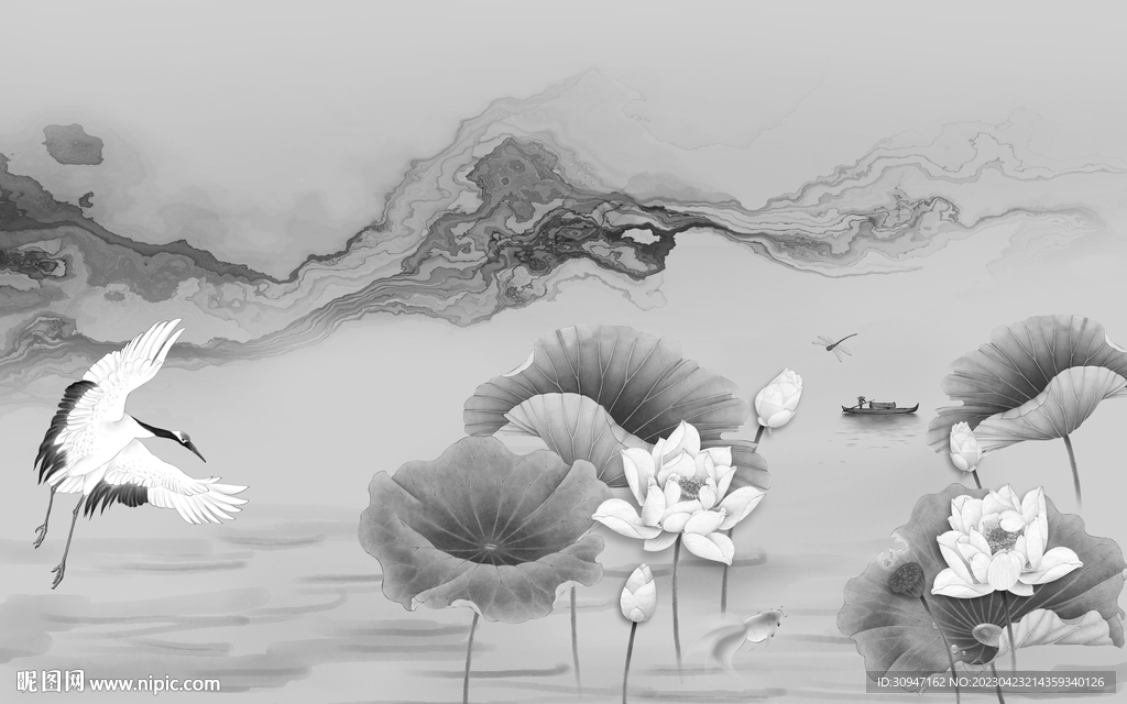 高端 意境灰色山水 Tif分层