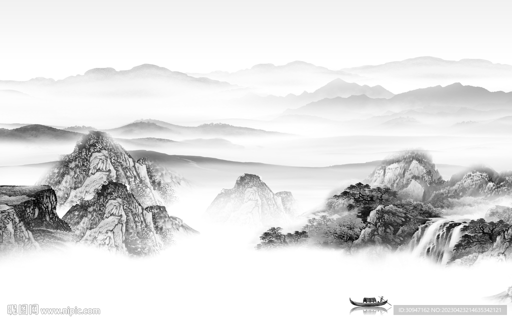 简约 意境灰色山水 Tif分层