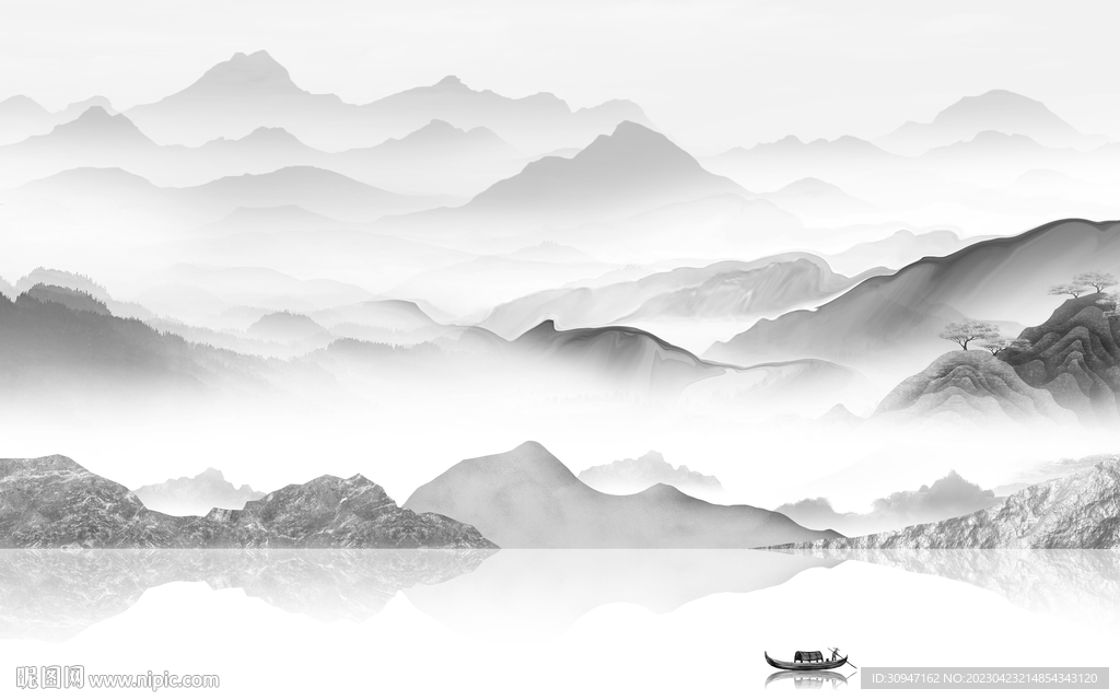 高清 意境灰色山水 Tif分层