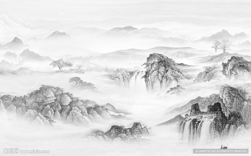 新款 意境灰色山水 Tif分层