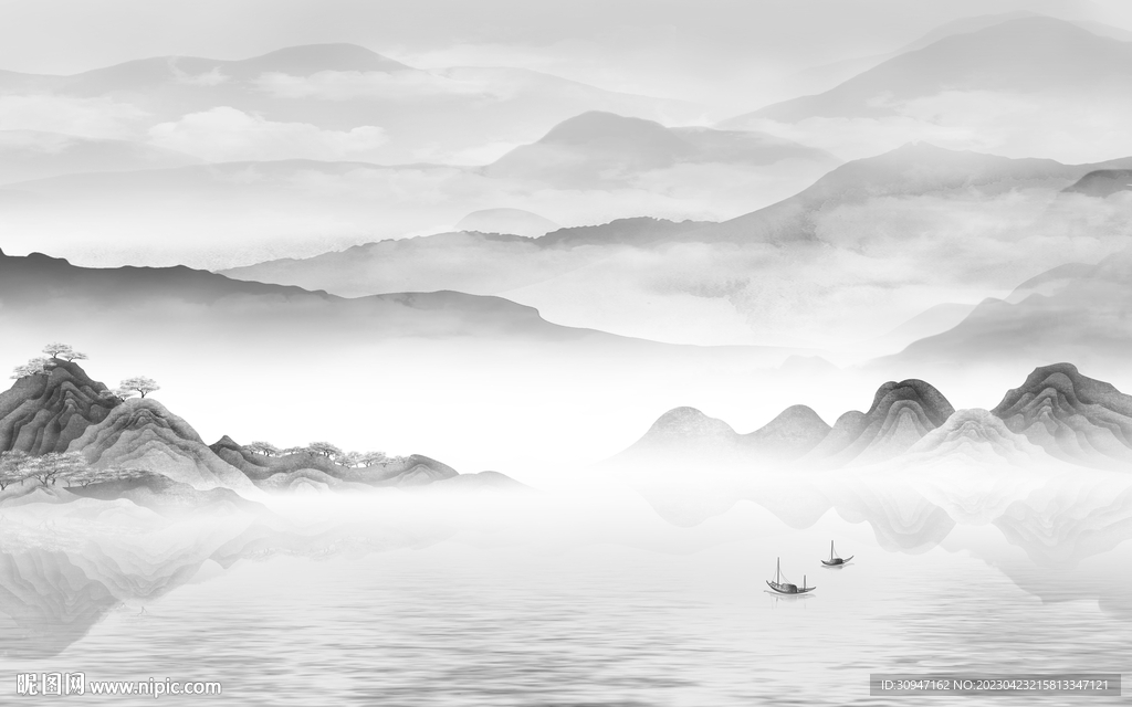 现代 意境灰色山水 Tif分层