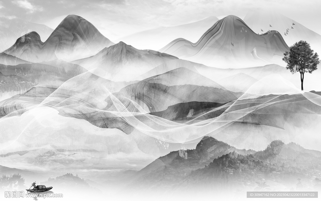 别墅 意境灰色山水 Tif分层