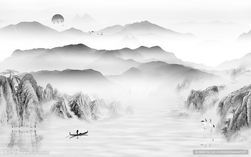 人气 意境灰色山水 Tif分层