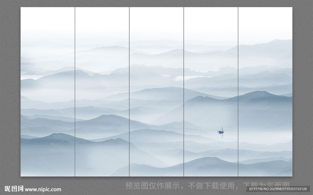 水墨山水画屏风隔断墙画