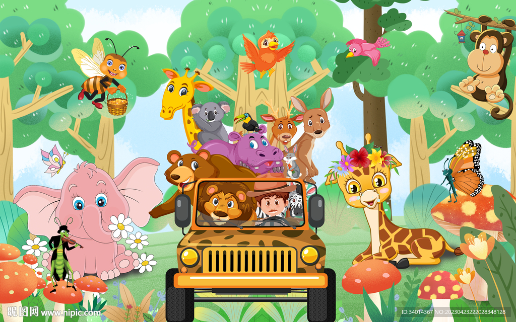 卡通森林动物背景
