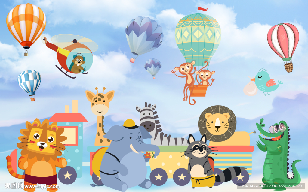 卡通儿童房动物背景墙