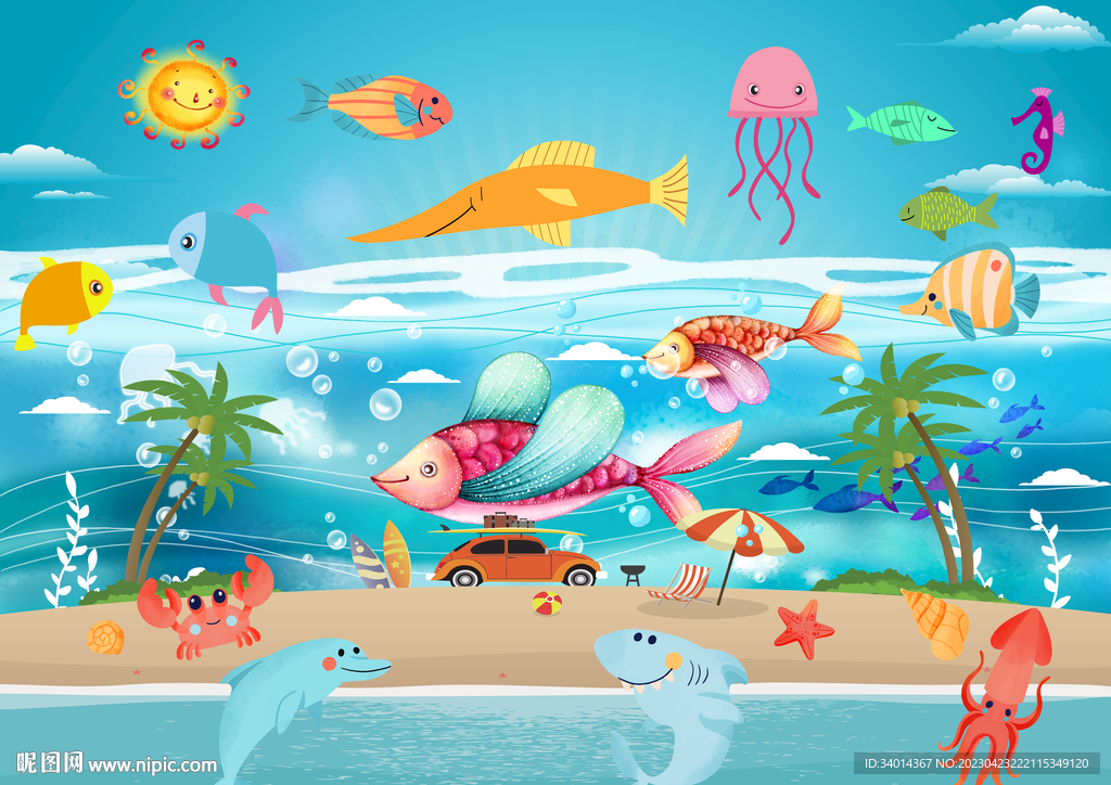 卡通海洋世界背景画