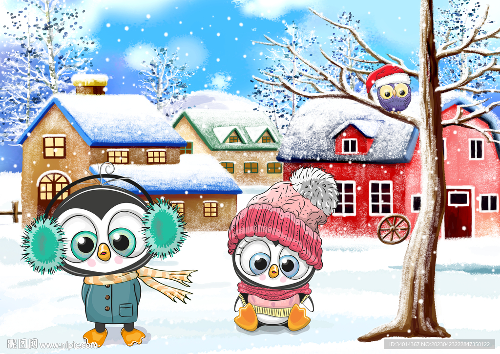 卡通可爱企鹅背景墙