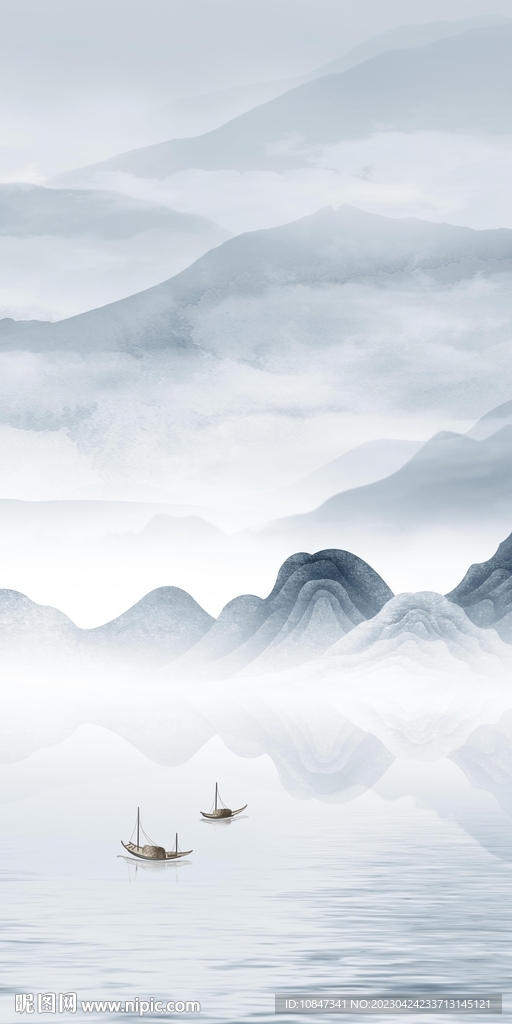 蓝色 新山水玄关画 TIf分层