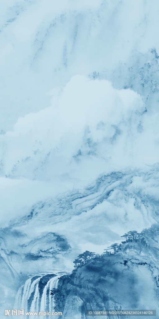 别墅 山水玄关墙画 TIF分层