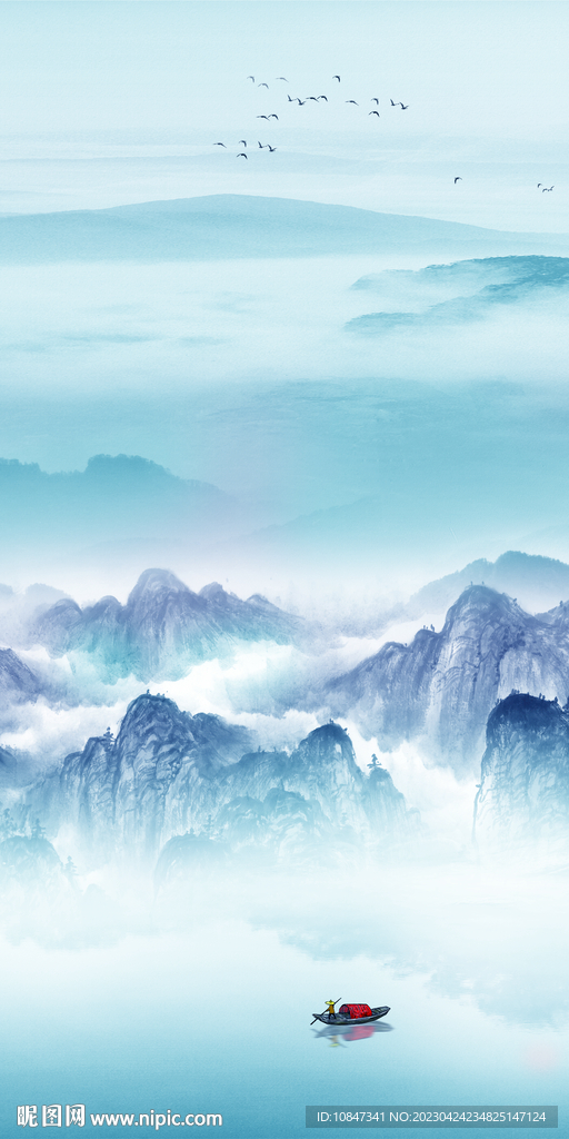 意境 山水玄关墙画 TIF分层