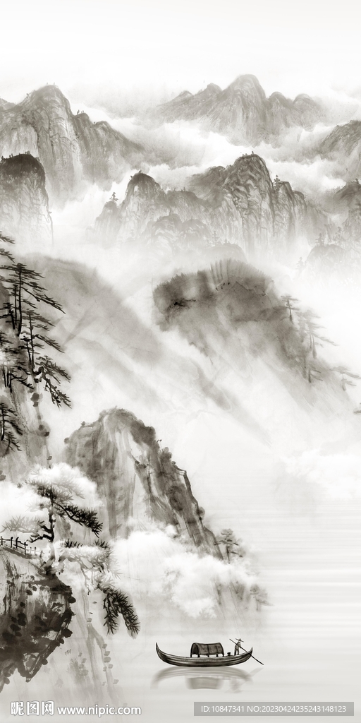 高端 山水玄关墙画 TIF分层