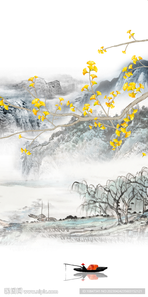 极简 山水玄关墙画 TIF分层