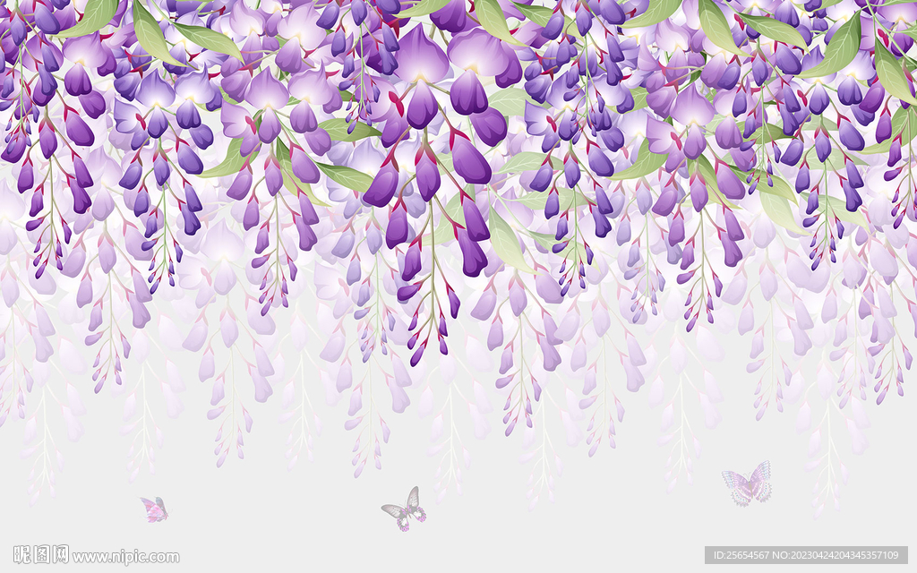 梦幻紫藤花美式清新室内背景墙