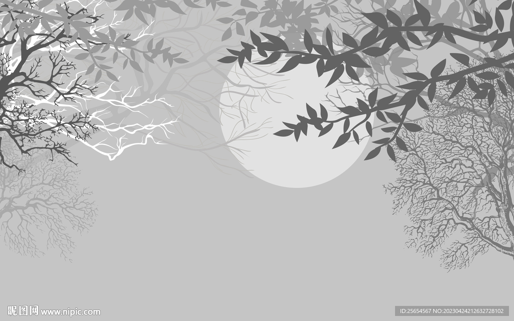 抽象花鸟月色树枝室内背景