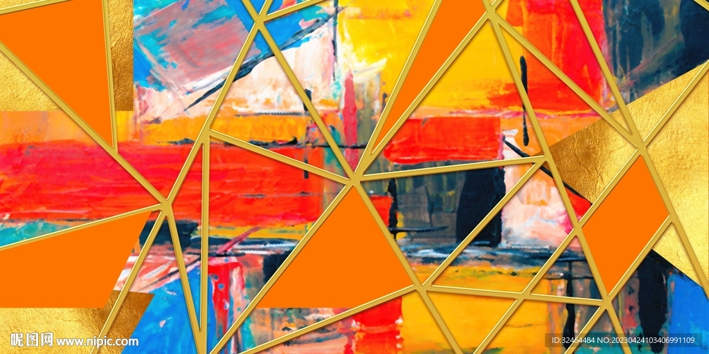 抽象两联几何油画 