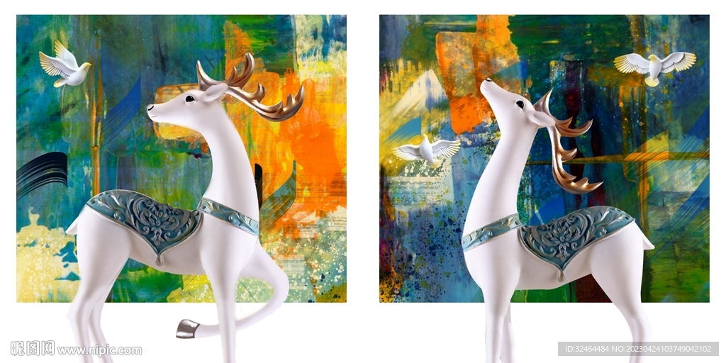 高端抽象麋鹿油画