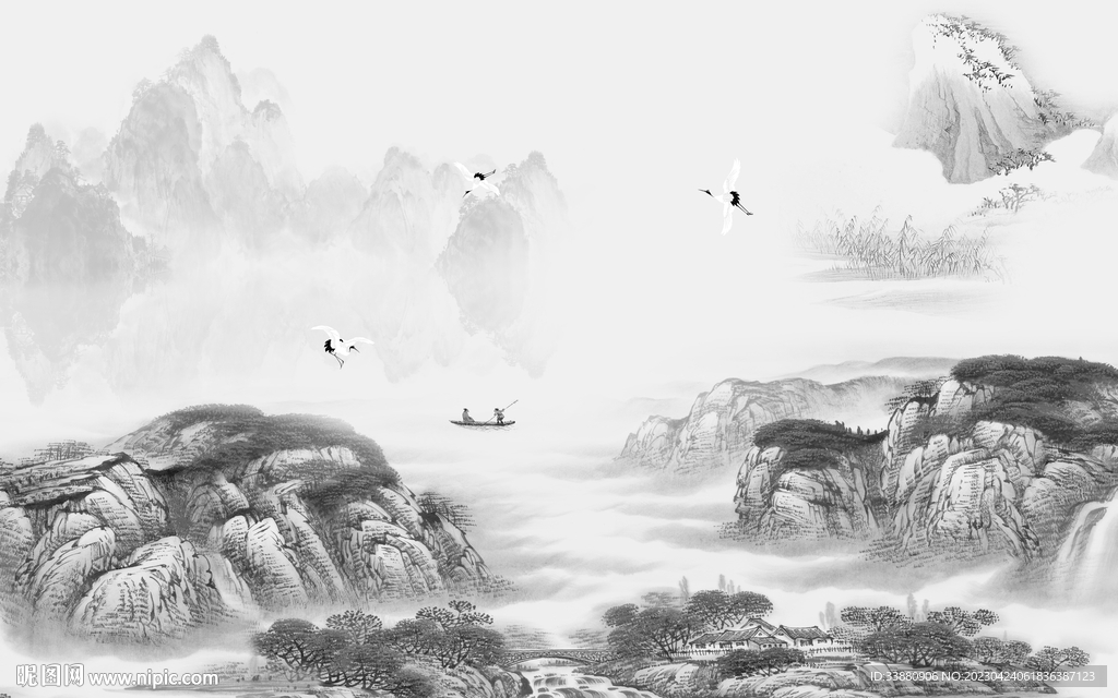 高端 中式风景山水 tif分层