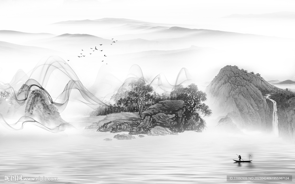 最新 中式风景山水 tif分层