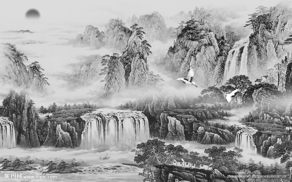 高清 中式风景山水 tif分层