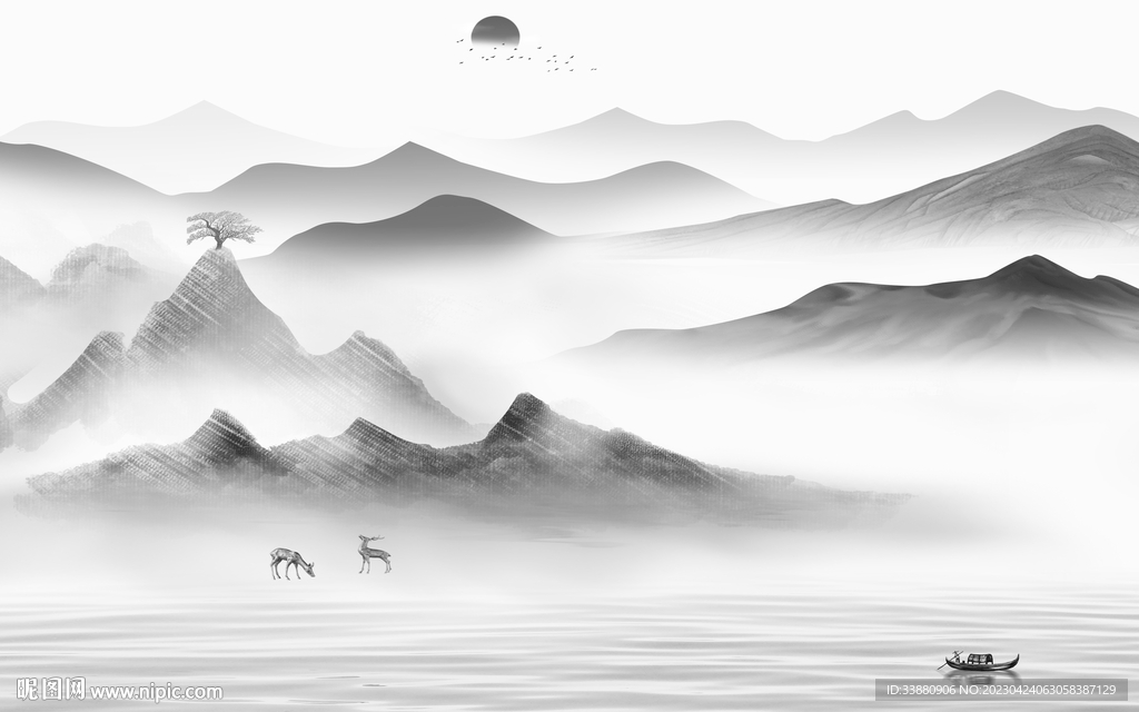 人气 中式风景山水 tif分层