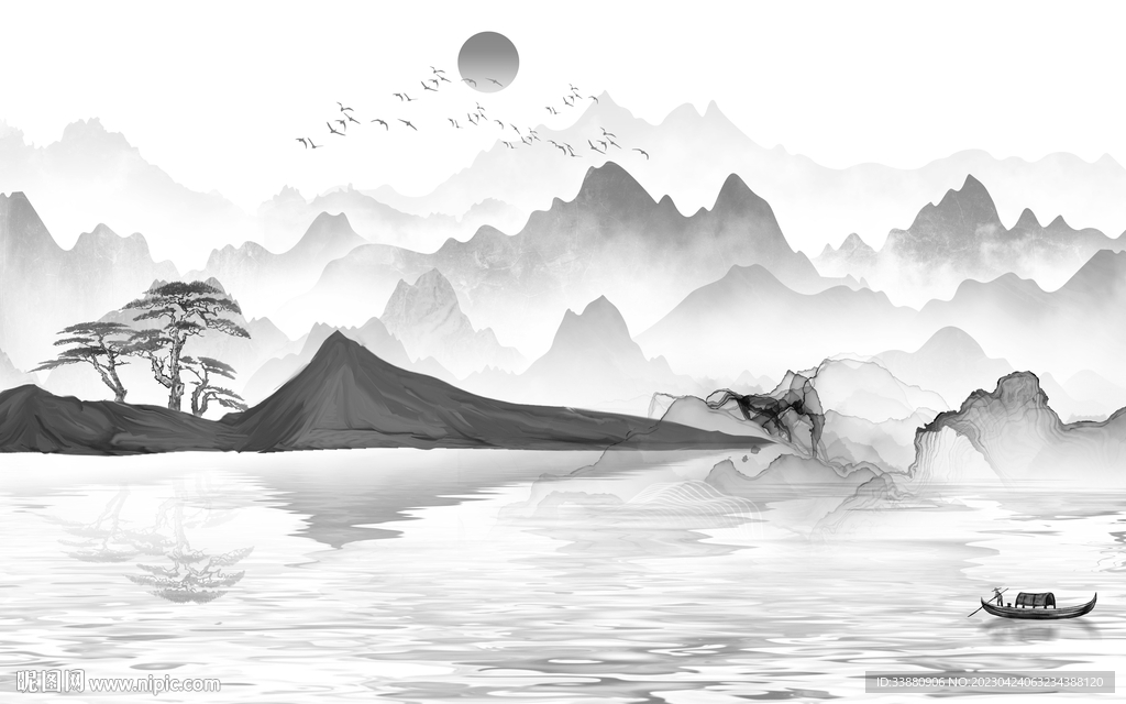 新款 中式风景山水 tif分层