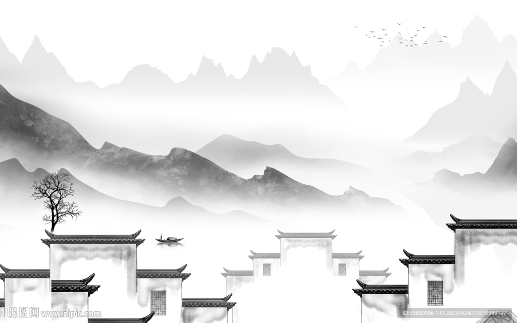 客厅 爆款意境山水 tif分层