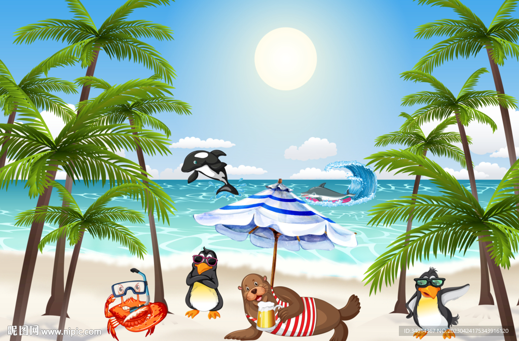 夏日沙滩卡通背景