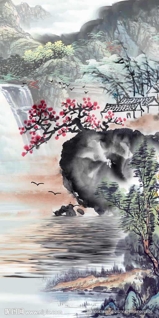 古风 山水玄关墙画 TIF分层