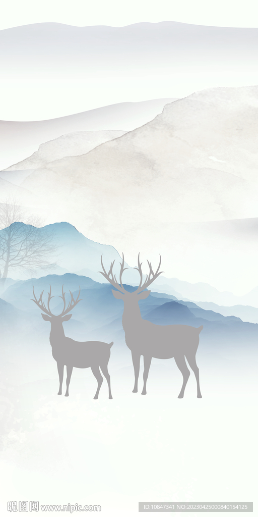 大气 山水玄关墙画 TIF分层