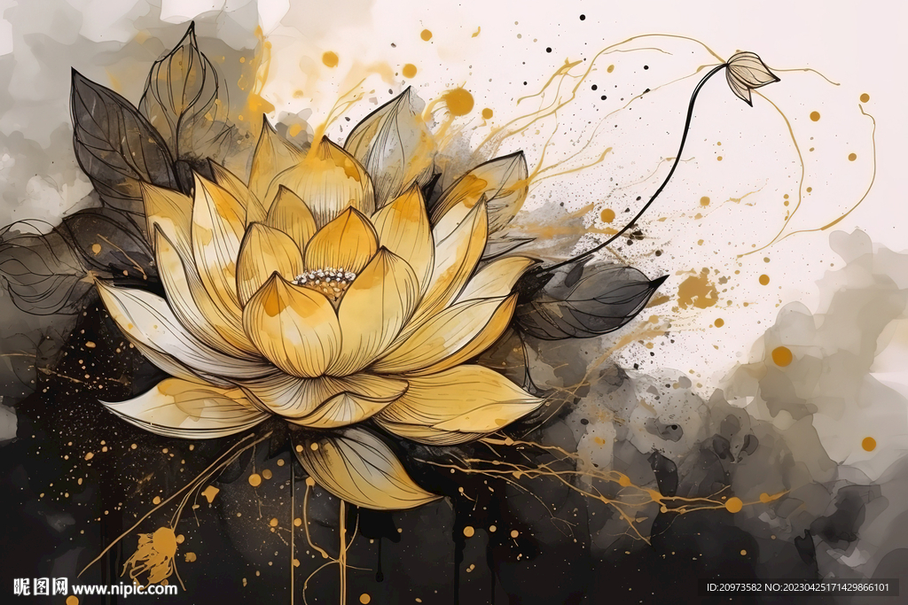 新中式荷花水墨艺术背景画