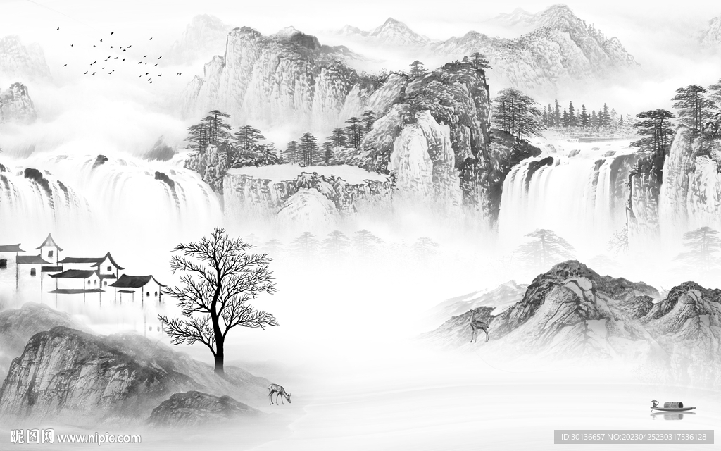 客厅 灰色高档山水 tif分层