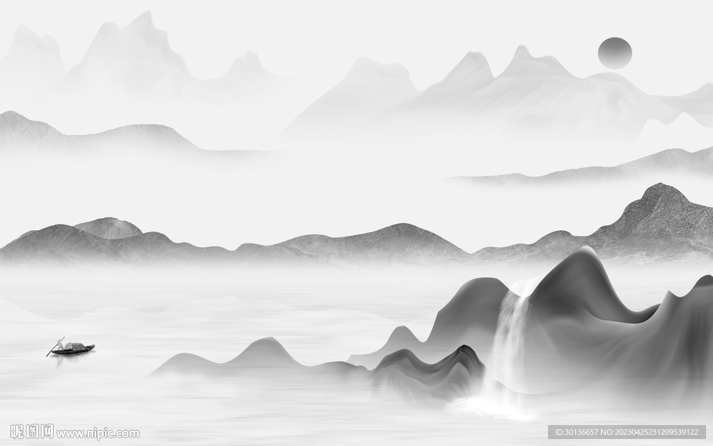 高清 简约灰色山水 tif分层