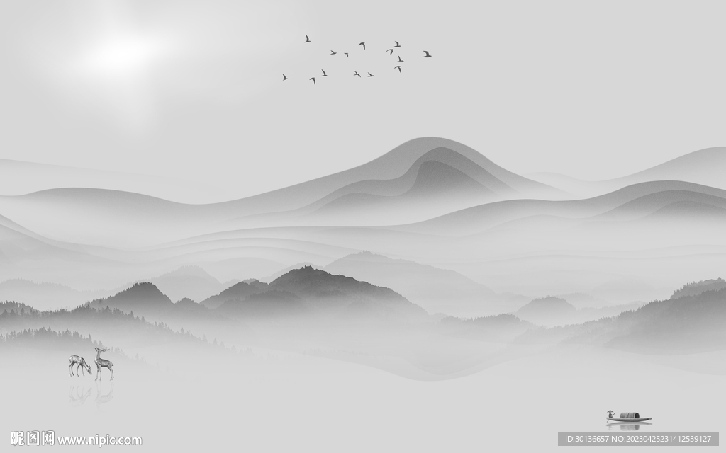 高端 灰色高档山水 tif分层